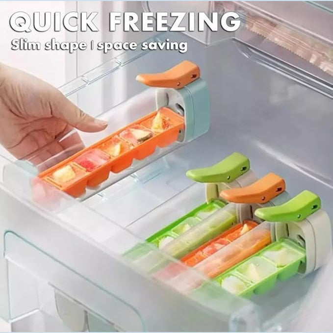 One-Press Ice Cube Maker – Easy Release Ice Tray with Lid