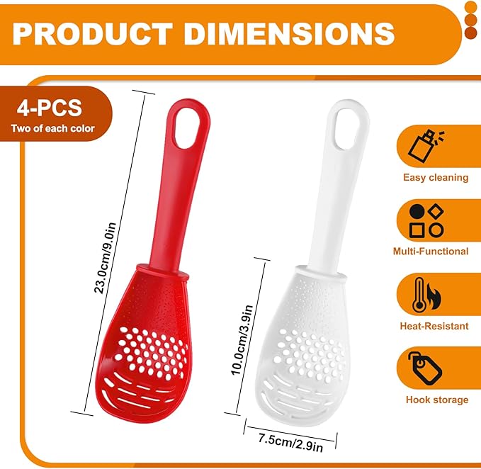 4 Pieces Multifunctional Kitchen Cooking Spoon (Red, White)
