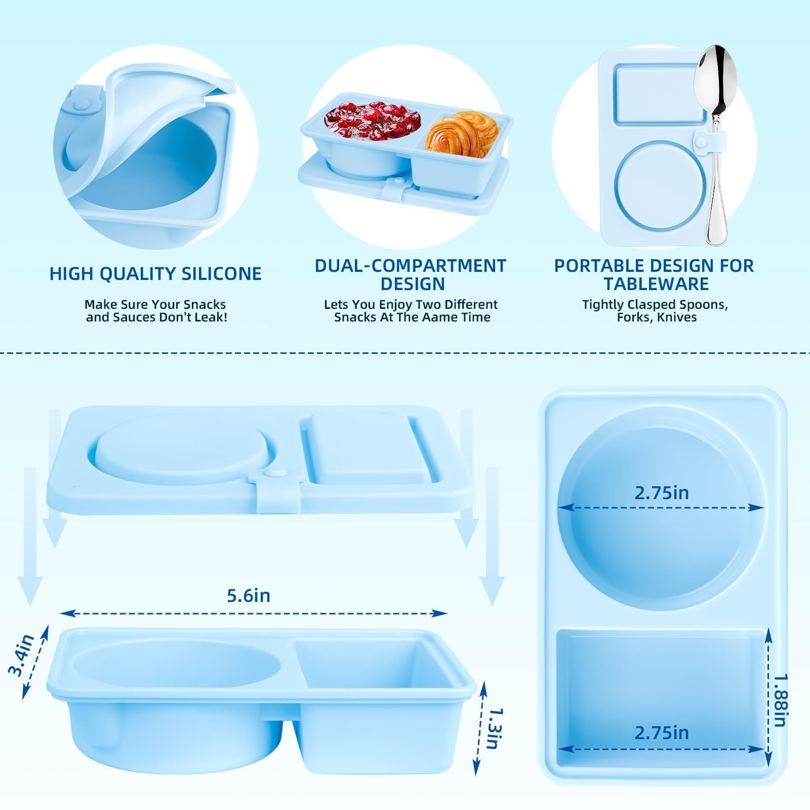 3 Pack Silicone Reusable Snack Containers with Lids